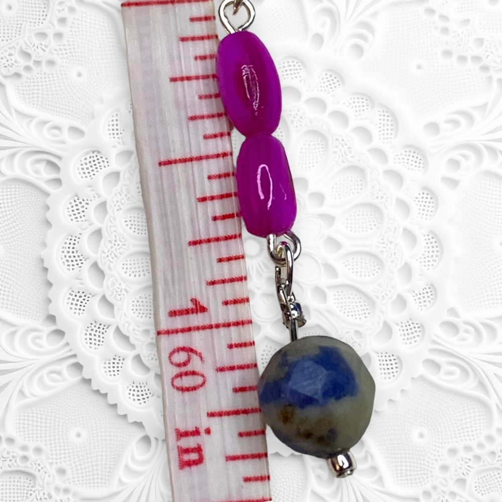 HAND CRAFTED Earrings Fuchsia Mother of Pearl & Sodalite Pink Dangles - Picture 5 of 7
